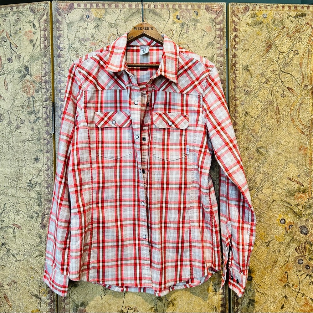 Stio Red and White Plaid Button Down Shirt
